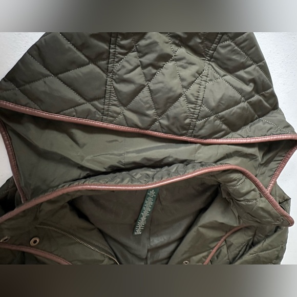 Lauren Ralph Lauren Quilted Coat Green Chain Link Lining Hooded Size Small - Picture 7 of 16